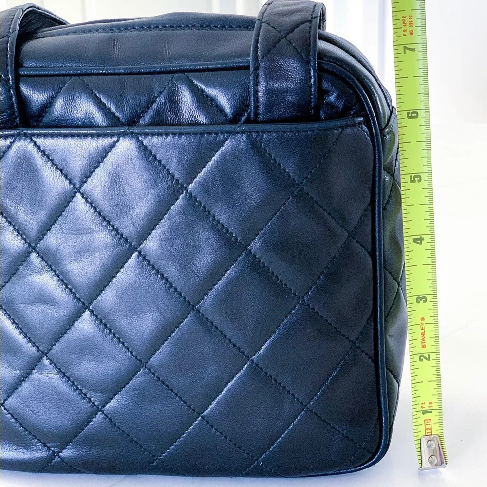 CHANEL Black Leather Gold Chain Small Top Handle Satchel Bag